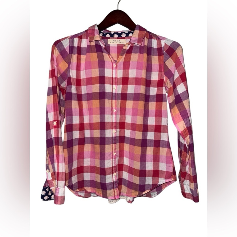 Isabella Sinclair Plaid Button Down Shirt Pink Red Purple Size Small